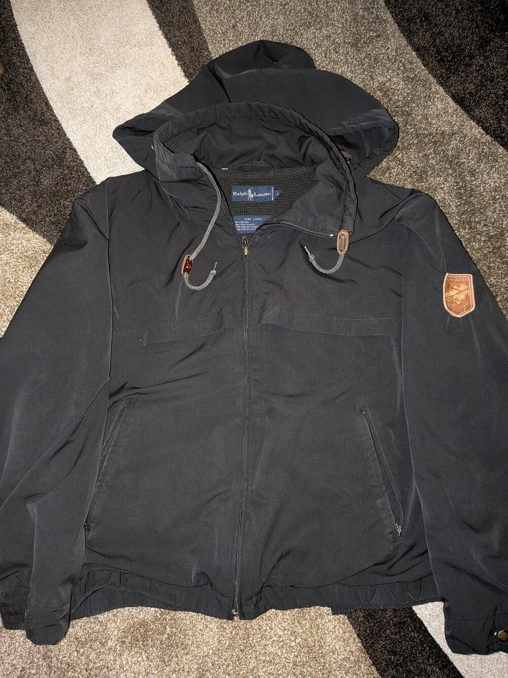 Vintage 90s Polo Ralph Lauren Ski Patch Hooded Jacket Mens S Black 1967 1990